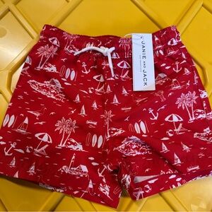 Janie and Jack Red Nautical Swim Shorts